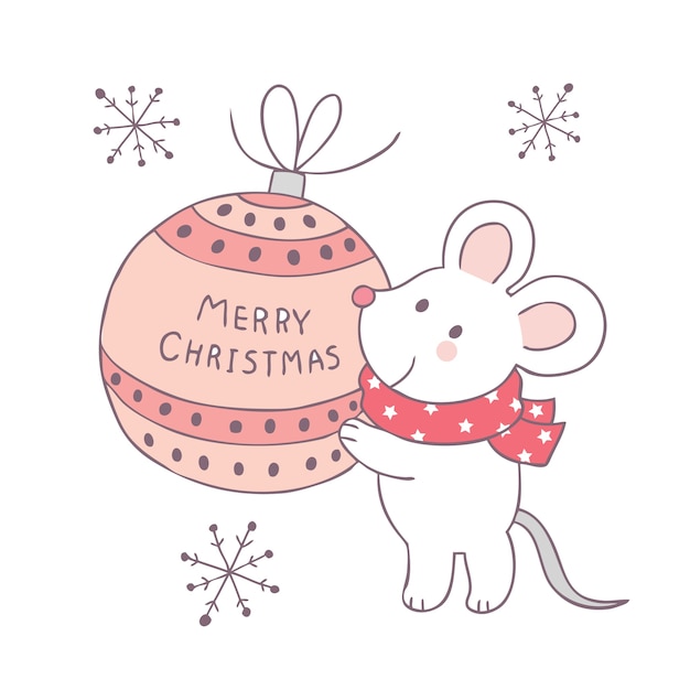 Cartoon süße Weihnachten Maus und Ball Vektor.