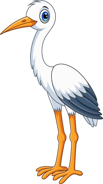 Vektor cartoon süßer weißer storchenvogel auf weißem hintergrund