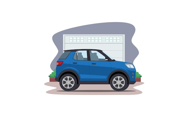 Cartoon-suv-auto vor garagenvektorillustration