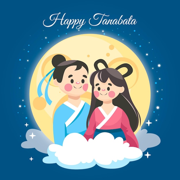 Cartoon tanabata illustration