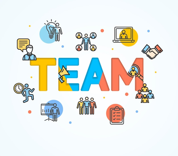 Cartoon-Team-Konzept-Karten-Plakat-Vektor