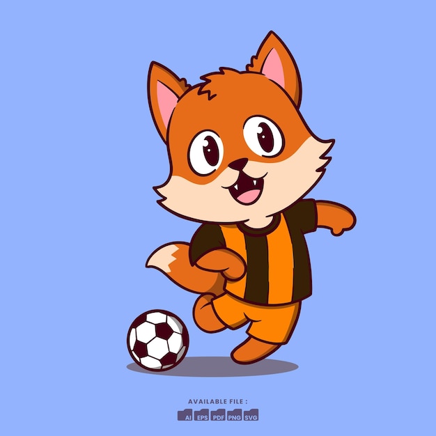 Cartoon-Tier-Outdoor-Aktivität niedliche Maskottchen-Logo-Illustration - Fuchs spielt Fußball