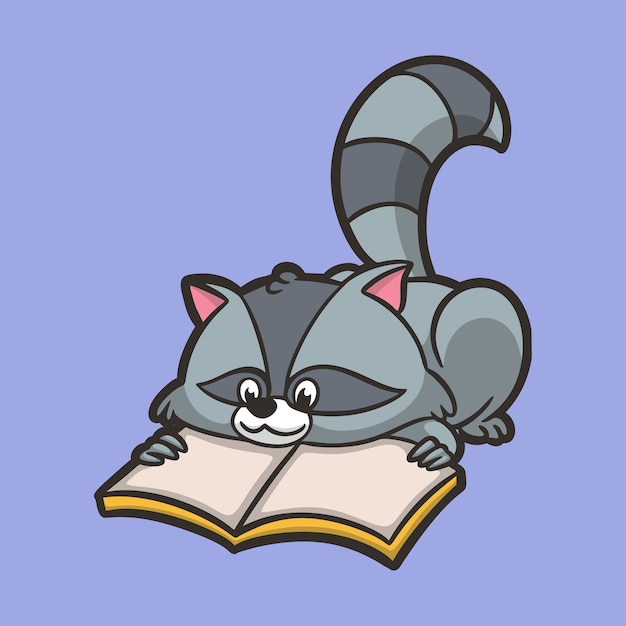 Cartoon Tier Waschbären lesen Bücher niedlichen Maskottchen Logo