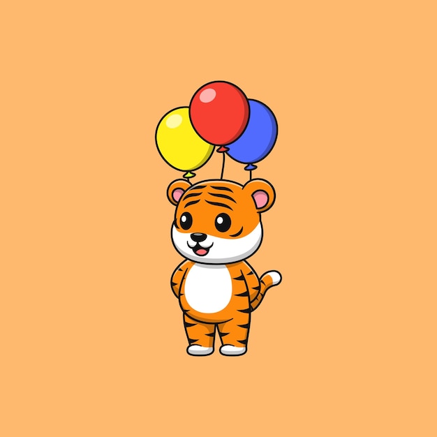 Cartoon-tiger mit ballon flache cartoon-stil