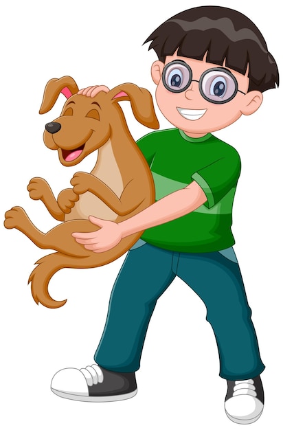 Cartoon über einen glücklichen jungen mit einem hund vektorillustration