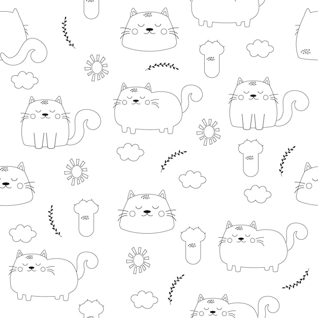 Cartoon Umriss einer nahtlosen Katze Muster Vektor-Illustration