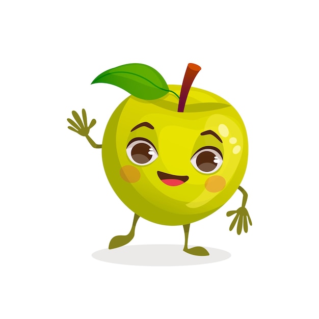 Cartoon-Vektor-Charakter-Frucht Apple-Frucht mit Gesichtsarmen und -beinen
