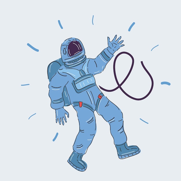 Cartoon-vektor-illustration eines astronauten, der dir mit der hand winkt. zeichen auf weißem rücken