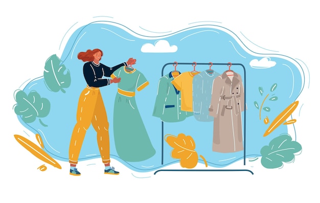 Cartoon-Vektor-Illustration von Woman make shopping