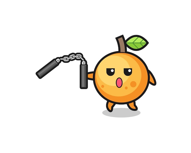 Cartoon von orangenfrüchten mit niedlichem nunchaku-design