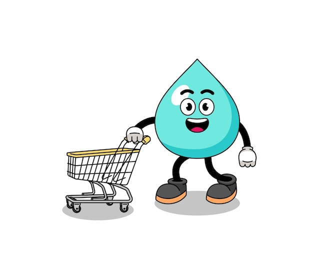 Cartoon von Wasser mit einem Einkaufswagen-Charakterdesign