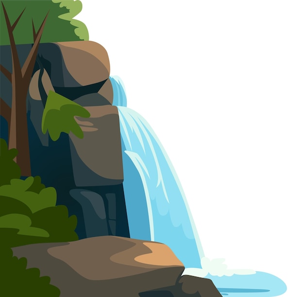 Cartoon wasserfall landschaft hintergrund karte poster flaches design natur szene abenteuer reisen