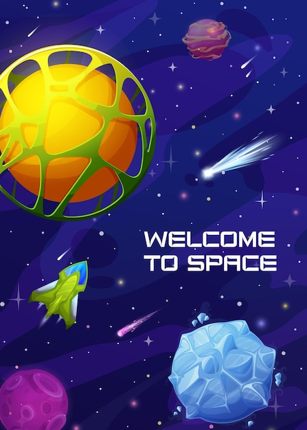 Cartoon weltraumplaneten landschaft vertikale banner