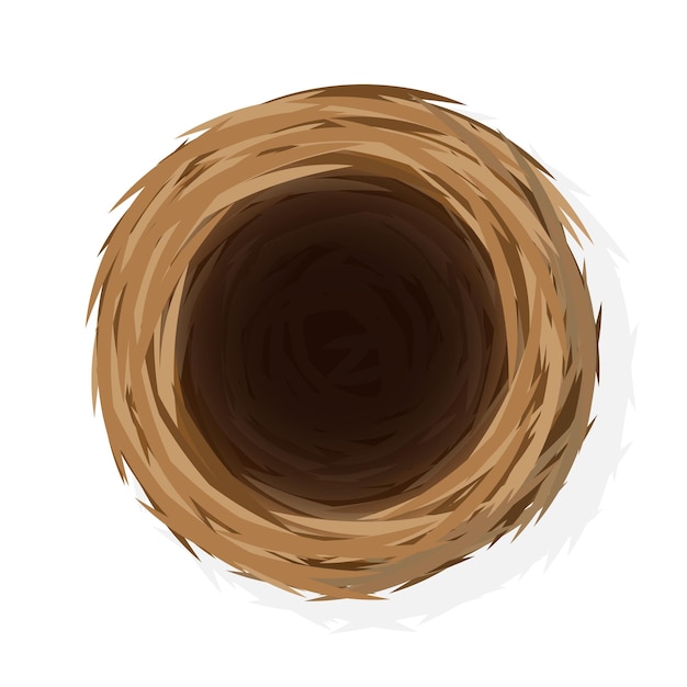 Cartoon-wildvogelnest aus stroh und zweigen illustration der draufsicht auf das nest