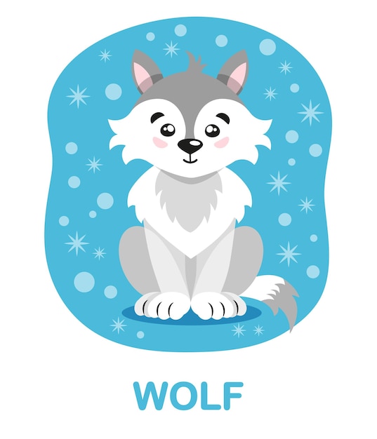 Cartoon-Wolf auf blauem Hintergrund Winterkollektion Karten zum Lernen von Kindern