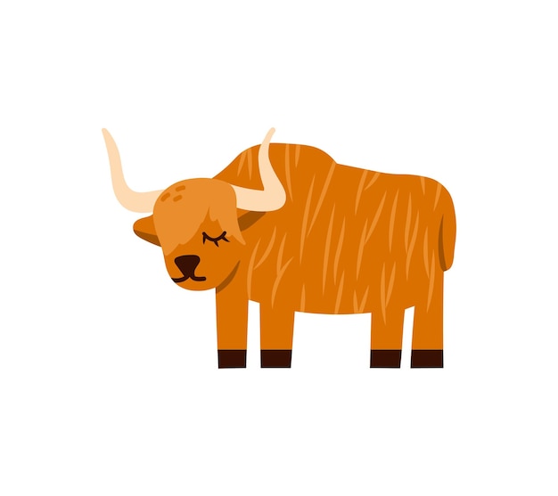 Vektor cartoon-yak-tier isoliert auf weißem cute-charakter-vektor-zoo-wildtier-poster
