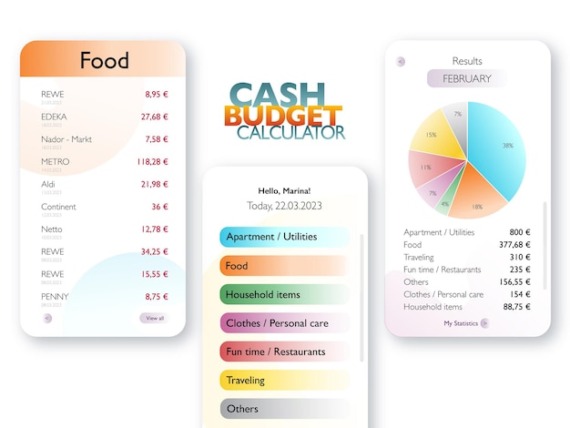 Vektor cash-budget-rechner ui