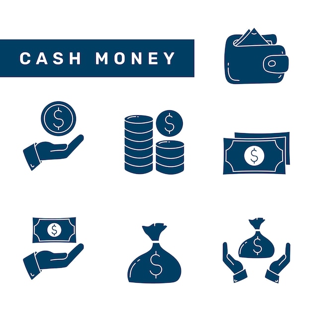 Cash-geld-flat-icon-set doodle cash-geld-icon-sammlung