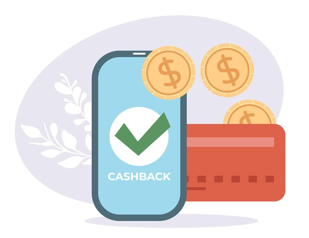 Vektor cashback-geldtelefon, smartphone, mobiles cashback-steuerkonzept, flache grafikdesign-illustration