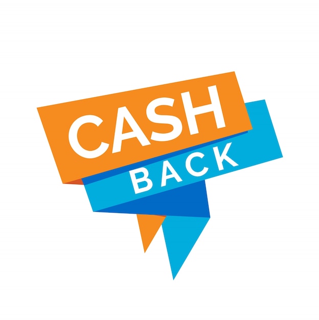 Cashback-Schriftzug auf blauen und orangen Origami-Bändern.