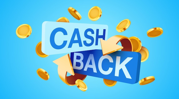 Cashback-symbol isoliert auf blauem hintergrund cashback- oder geld-zurück-etikett