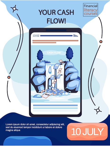 Cashflow-stabiles einkommens-website-smartphone-app-poster mit vorstellung von einkommenswachstum und -entwicklung