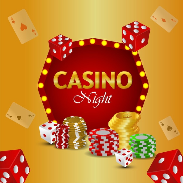 Casino luxus vip goldmünze mit bunten chips und würfeln