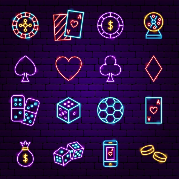 Casino-Nacht-Neon-Icons. Vektor-Illustration der Game Club-Werbung.