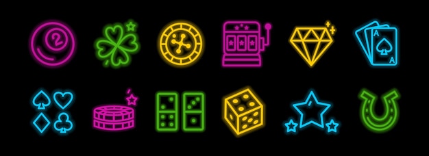 Casino-Neon-Symbole Neonstyle-Vorlagen Vektorillustration im Doodle-Stil