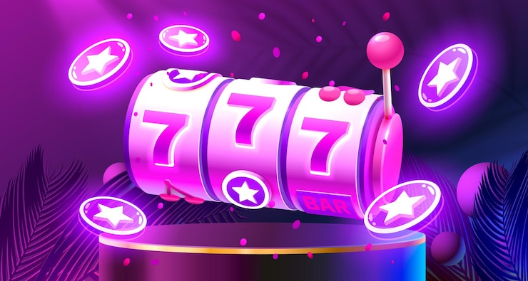 Vektor casino slots gewinner glücksbringer 777 win banner vector