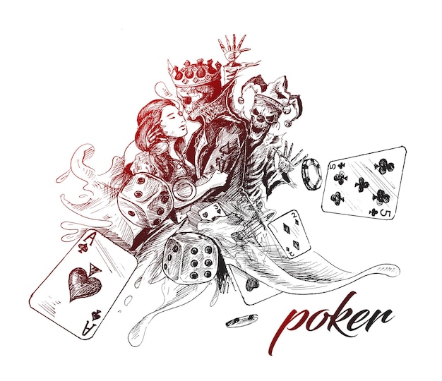 Vektor casino-spiele-poker-banner schönheit mit biest, biestprinz und mädchen