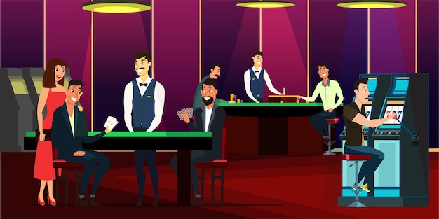 Casino Spielhaus mit Männern und Frauen im Kleid Leute spielen Karten Roulette Typ mit Spielautomaten