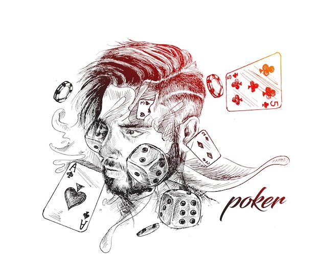 Casino-thema mit spielchips und pokerkarten handgezeichnete skizze vektor-illustration