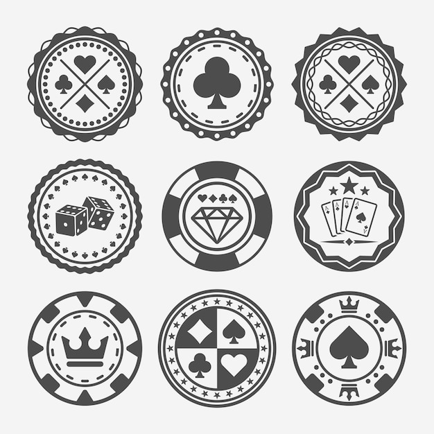 Vektor casino- und pokerchips mit runden schwarzen abzeichen oder designelementen