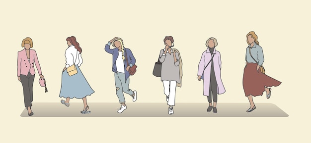 Casual happy people vector illustration cartoon verschiedene charaktere personen tragen verschiedene stilvolle kleidung im lässigen stil