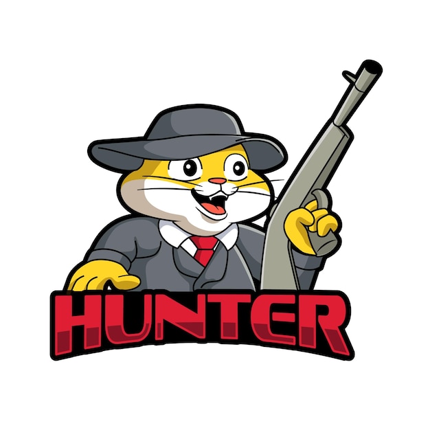 Cat hunter cartoon-maskottchen-logo