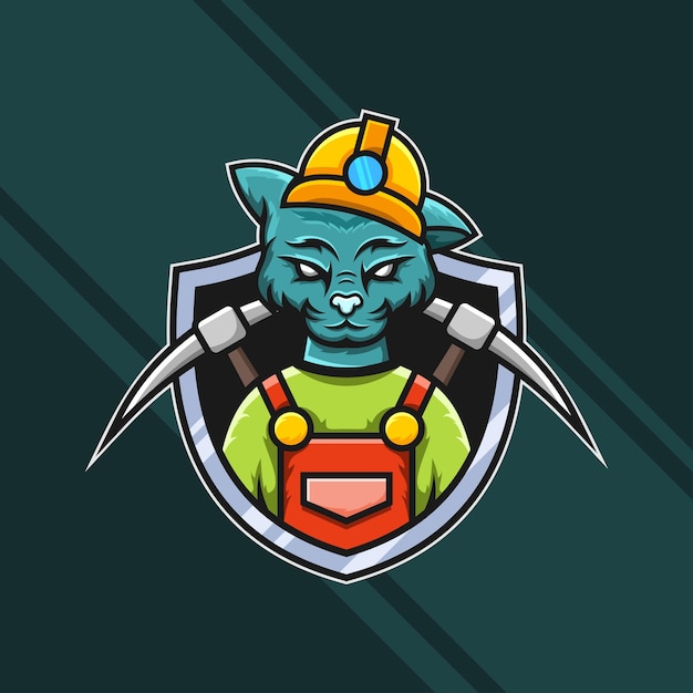 Cat miner esports logo design premium-gaming-vektor