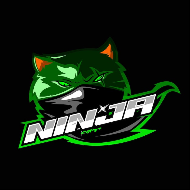 Cat ninja e-sport-maskottchen-logo-illustration