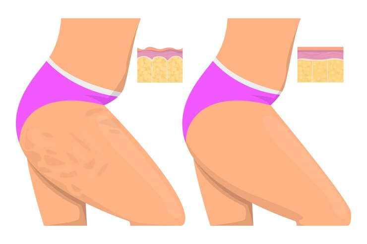 Cellulite in den Hüften. Vorher und nachher