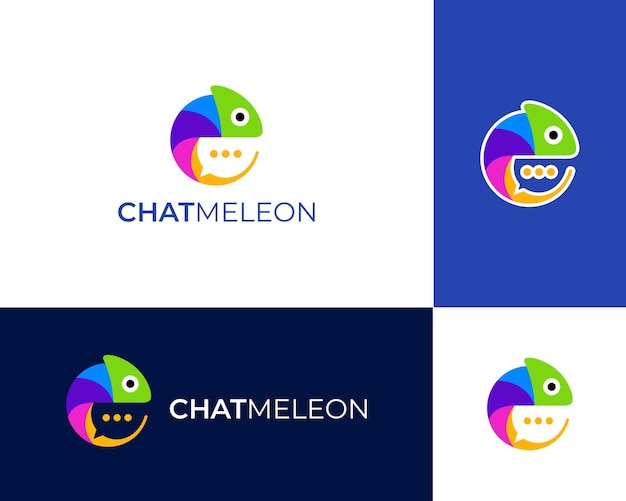 Chamäleon mit chat-premium-logo-vektorillustration