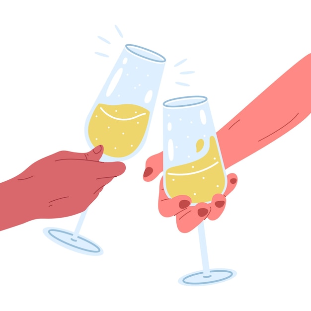 Champagner jubelt Gläser sprudelndes Weinglas, das Toastkonzeptvektor-Hintergrundillustrationen feiert