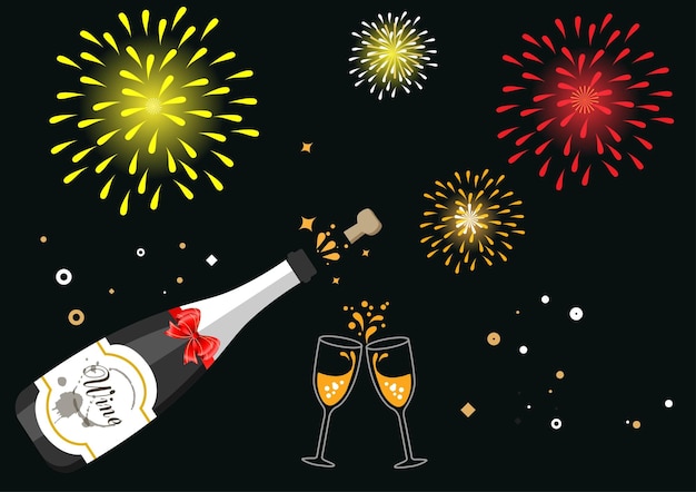 Champagner zum feiern des erfolgs und anlässlich von silvester und silvester flache cartoon-vektorillustration