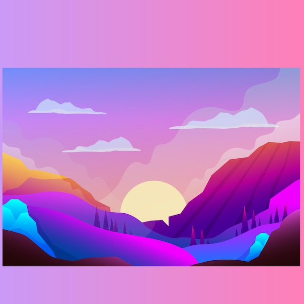 Chaos-Stil Berglandschaft Vektor Aquarell Muster Poster