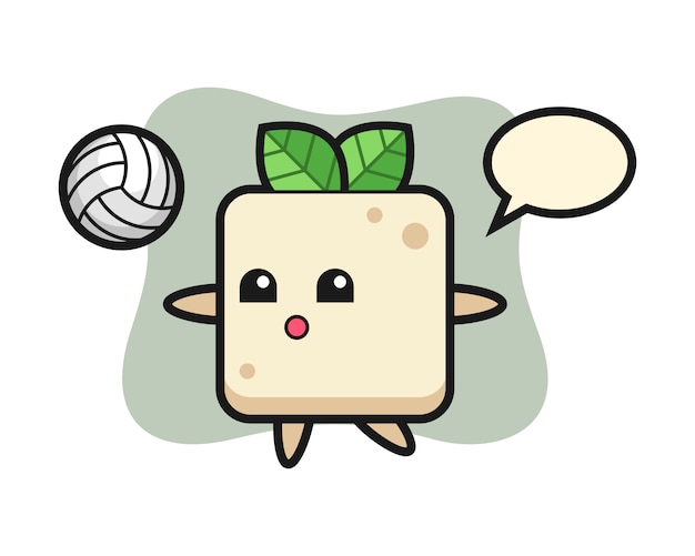 Charakter cartoon von tofu spielt volleyball, niedlichen stil design für t-shirt