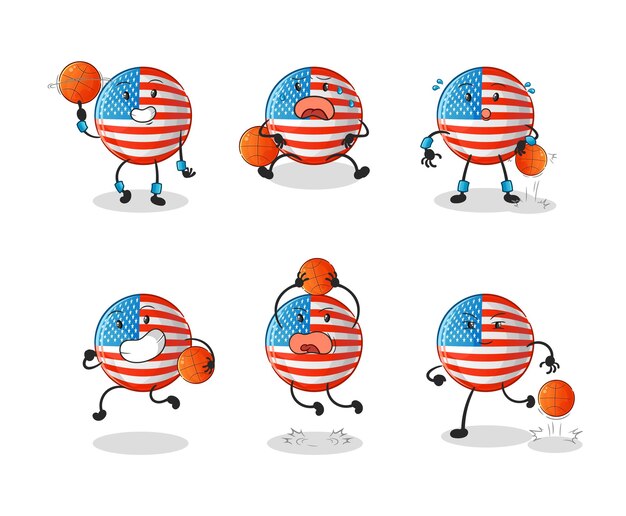 Charakter der basketballspielergruppe der amerikanischen flagge. maskottchen-vektor