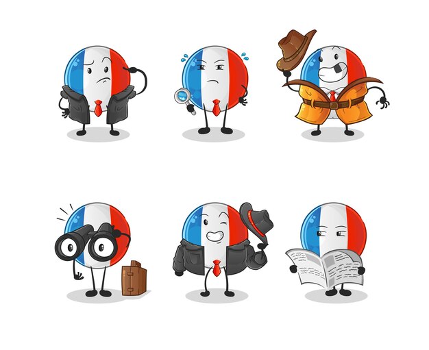 Charakter der detektivgruppe unter französischer flagge. cartoon-maskottchen-vektor
