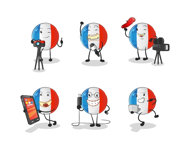 Vektor charakter der französischen flaggentechnologiegruppe. cartoon-maskottchen-vektor
