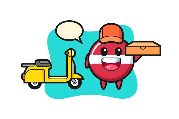 Charakter-Illustration des Flaggenabzeichens Lettlands als Pizzabote