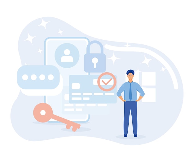 Charaktere, die Cyber-Sicherheitsdienste verwenden. Serversicherheit und Datenschutzkonzept.flacher Vektor