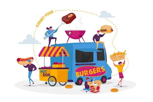 Charaktere, die Street Food-Konzept kaufen